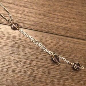 Handmade long silver tone and Purple Heart necklace